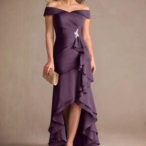 Azazie Off-Shoulder High Low Purple Dress